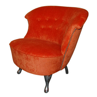 Vintage Swedish Slipper Chair in Orange Bamboo Velvet