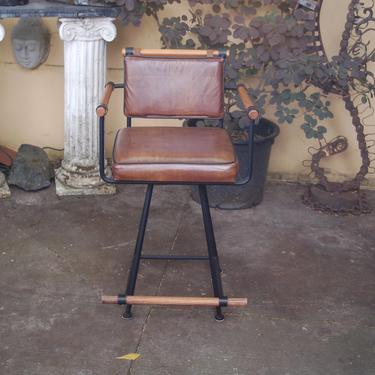 Cleo Baldon Iron and Oak Swivel Barstool w/ Arms in Original Cinnamon Upholstery ~ Cleo Balden Iron &amp; Oak Brown Stool w/ Arms ~ 2nd of 3 