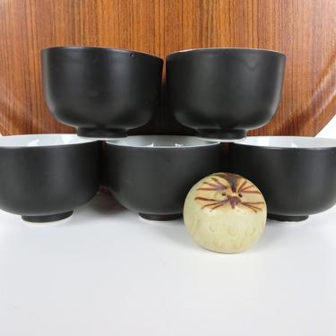 Modern Japanese Tea Cups, 6 Black Matte Ceramic Tea Cups, Minimalist Black And White Tea Cups, Tea Drinker Gift Idea 