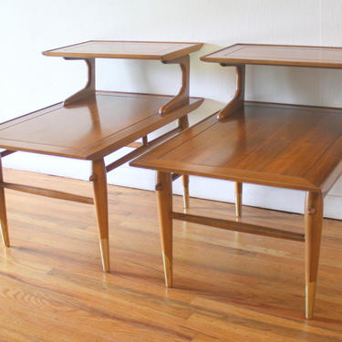 Mid Century Modern Pair of Lane Copenhagen Two Tiered Side End Tables