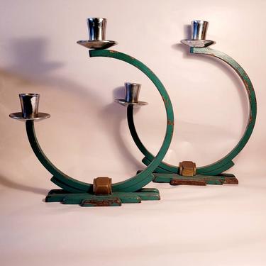 True Art Deco cast Iron candlesticks 