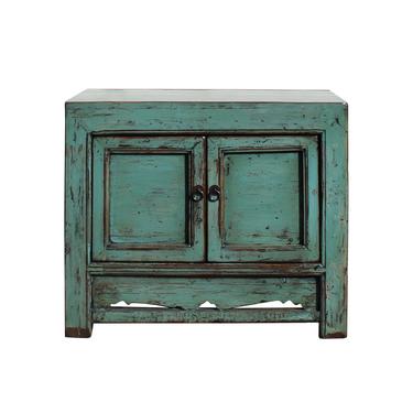 Oriental Distressed Aqua Green Lacquer Side End Table Nightstand cs5346S