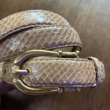 Vintage Beige Snakeskin Skinny Belt S/M Neutral Thin Leather Belt .5 