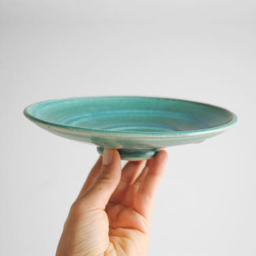 Vintage Turquoise Ceramic Bowl, Handmade Studio Pottery Bowl, Blue Footed Dish 