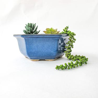 Large Hexagon Blue Ceramic Bonsai Planter Pot 