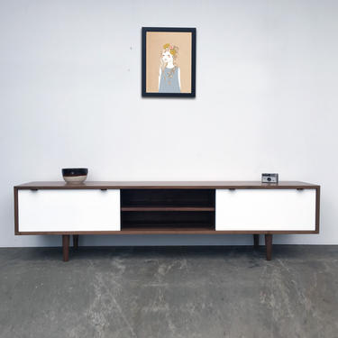 Rochdale Credenza / Media Stand 75&amp;quot; - Solid Walnut - White Lacquer Fronts - Custom for Cesar 