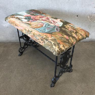1920's Iron Bench with Tapestry Seat