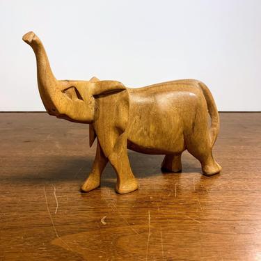 Vintage Hand Carved Wood Elephant Figurine 