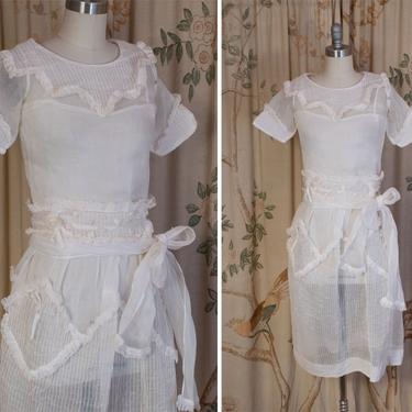 1910s Dress - The Cambiel Dress - Ethereal Sheer White Late Teens Cotton Organza Dress with Frilled Trimmed and Wide Sash 