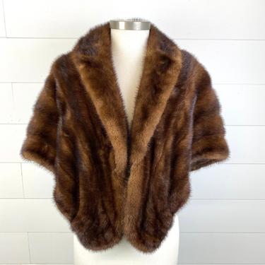 Vintage Powell's of Chicago Stunning Brown Mink Fur Cape Shawl Stole Lined S M Elegant Evening 
