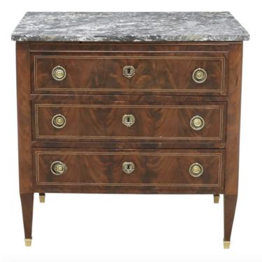 Louis XVI Style Petite Marble Top Walnut Commode - 19th C
