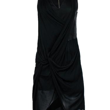 Helmut Lang - Black Draped &amp; Knotted Sleeveless Midi Dress w/ Leather Trim Sz 4
