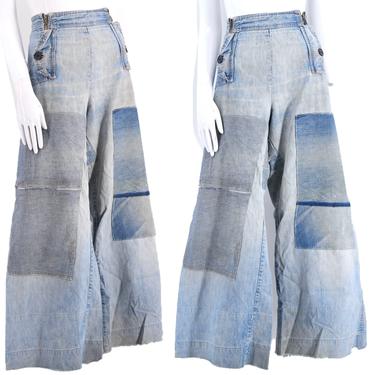70s denim double zip jeans bell bottoms 38&quot; XXL / vintage 1970s worn in patched wide leg PLUS SIZE high waisted bells denim 1X 