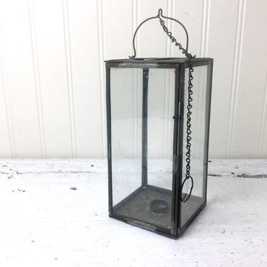 Antique tin folding candle lantern - travel and camping vintagemp with bubble light 