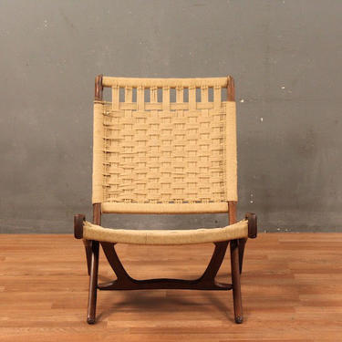 Mid Century Luxe Rope &amp; Walnut Folding Accent Chair