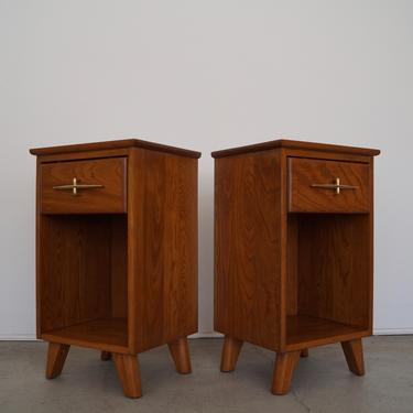 Pair of 1950's Mid-century Modern Nightstands by LA Period Furniture Professionally Refinished - Solid Wood! 