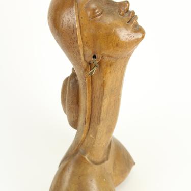 Carved Wood Phallic Nude Female Bust Sculpture, 16.5&amp;quot; 
