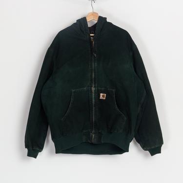 Vintage Carhartt Forest Green Hooded Jacket - Men's XL | 90s 00s Canvas Workwear Coat 
