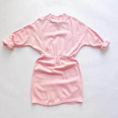 1980s Pink Sweatshirt Mockneck Mini Dress 