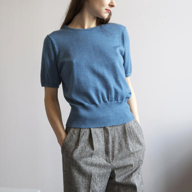 Vintage Pendleton Blue Fine Gauge Short Sleeve Sweater 