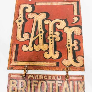 Antique French Cafe Sign | 2-Sided Hanging | Bar Caf Man Cave Kitchen Dcor