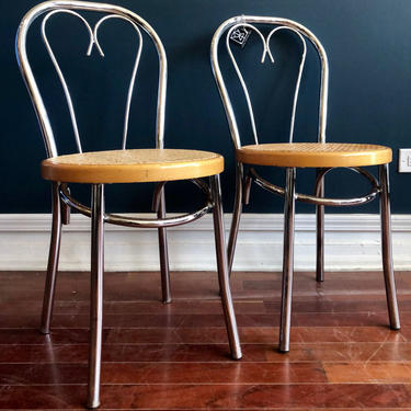 Darling Chrome and Cane Cafe Chairs- Pair 