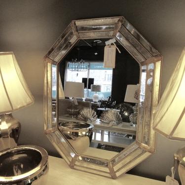 OCTAGONAL MIRROR WITH ANTIQUED GLASS PANES AND GOLD DETAIL