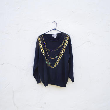 vintage | chain bedazzle | sweater | blue | 80s | oversized 