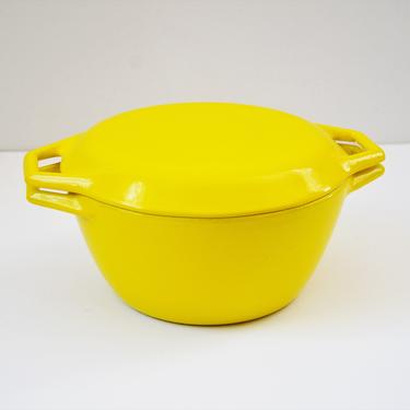 Vintage Yellow 10&amp;quot; Enameled Cast Iron Covered Pot with Lid by Michael Lax for Copco, Denmark 