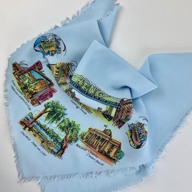 1940'S Early 50'S RENO Souvenir Scarf - Tourist Scarf - Rayon - 28 inches x 28 inches 