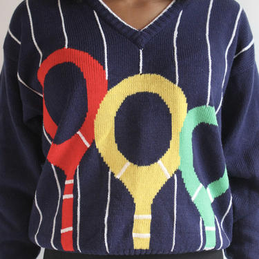 Cotton Tennis Sweater fits S - M Navy Blue, Red, Yellow and Green 