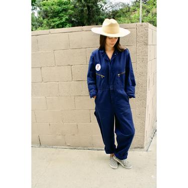 Magic Mountain Coveralls // vintage 80s overalls jumpsuit boho chore hippie dress boyfriend oversize utility navy blue // O/S 