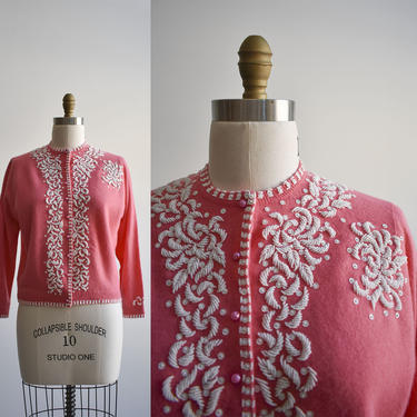 1950s Pink Beaded Cardigan Sweater 