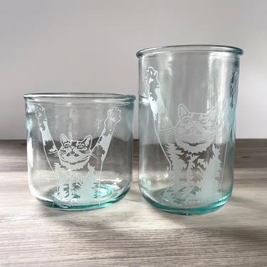 Recycled Glass Cup - Stretching Cat eco glass tumbler 