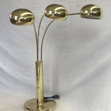 Free Shipping Within US - Vintage Mid Century Modern Three-Light Table Top Arc Lamp in Brass Desk Lamp 