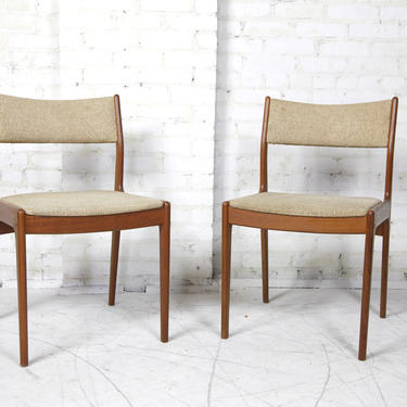 Pair of Danish teak dining chairs with fabric upholstery made in Denmark | Free delivery in NYC and Hudson areas 