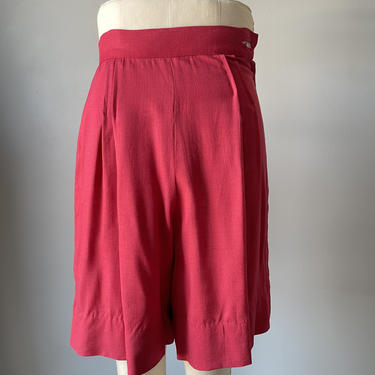 1950s Linen Shorts Red High Waist XS 