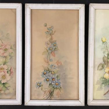 Set of 3 1961 Original Watercolor Flowers signed by R Synder 