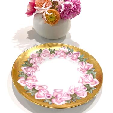 1893 Hand Painted Haviland France Pink Rose Bud Plate With Wide Gold Rim 