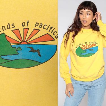 Nature Sweatshirt -- Bird Sweatshirt Friends of Pacifica Shirt 80s Yellow Raglan Sleeve Pacific Ocean Graphic Pullover 1980s Small Medium 