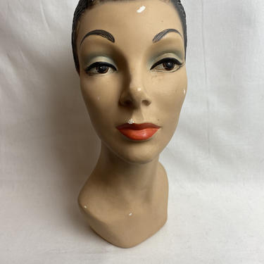 1930’s-40’s head form~ hat model~ plaster mannequin woman~ original one of a kind true vintage 