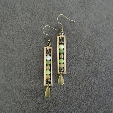 Modern brass earrings, jadeite earrings, mid century, Brutalist earrings, minimalist statement earrings, geometric unique chic earrings 