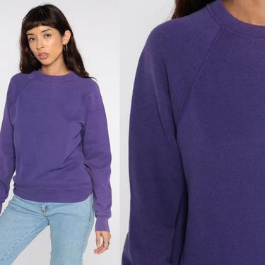 80s Sweatshirt Purple Crewneck Sweatshirt Raglan Sleeve Plain Long Sleeve Shirt Slouchy 1980s Vintage Sweat Shirt Small S by ShopExile
