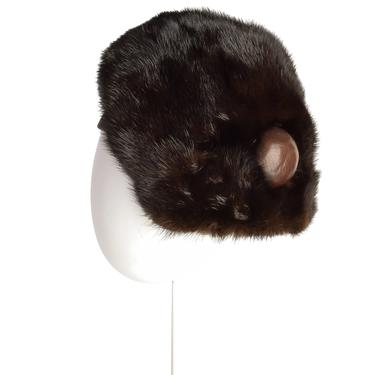 Pierre Balmain Vintage 1960s Brown Mink Fur Leather Hat