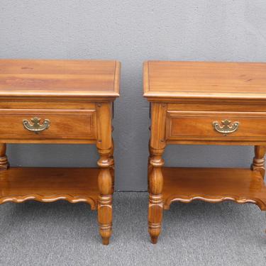 Pair Vintage French Country Nightstands by Kling Solid Cherrywood End Tables 