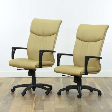 Pair Of Kimball Modernist Tan Adjustable Office Chairs 