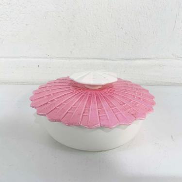 Vintage Casserole Dish USA Pottery California Pink Lid White Retro 101 Calif USA Covered Candy Lidded Box Vanity Storage 1960s 60s 