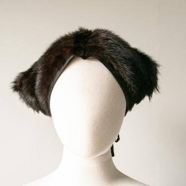 1950s Mink Fur Kerchief Head Wrap Hat 