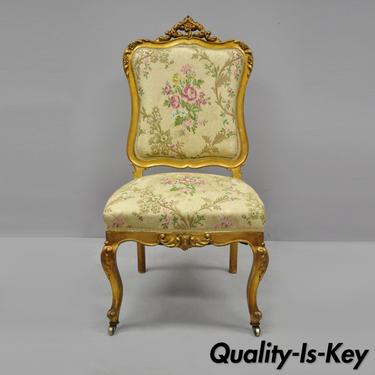 Antique French Victorian Louis XV Style Gold Gilt Accent Side Chair