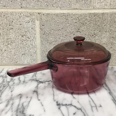 Vintage Corning Visions Pot Retro 1970s Size 15L + Cranberry Glass + Two Piece Set + Pot + Matching Lid + Cooking + Kitchen and Home Decor 
